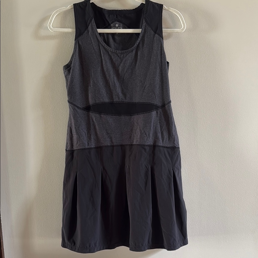 Athleta Tennis Dress Sport Sleeveless Black Grey Fitted Small